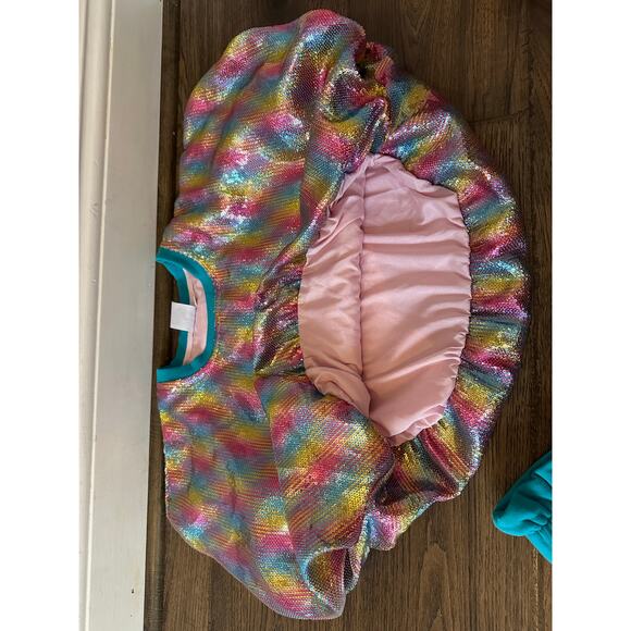 EUC Queen of Sparkles Teal Rainbow Sequin Bubble Top + Skort SET Sz Medium - Picture 7 of 12